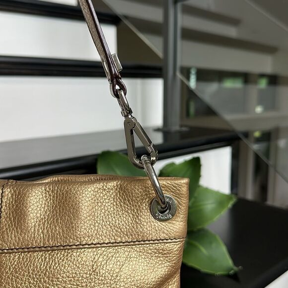 Tignanello Metallic Gold Leather Crossbody Purse | Soft Pebbled Shoulder Bag - Picture 7 of 13